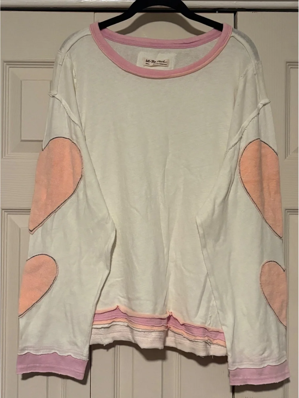 Free People We The Free You're A Star Heart Patch Tee Small Slouchy Raw Hem